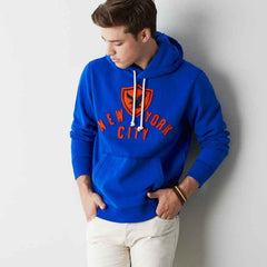 Cobalt Blue AEO NYC Applique Hooded Pop Over